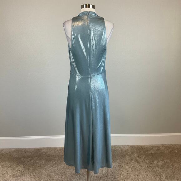 Ralph Lauren A-Line Cocktail Dress Size 8 Metallic Silver Blue Sleeveless Midi - Picture 6 of 10
